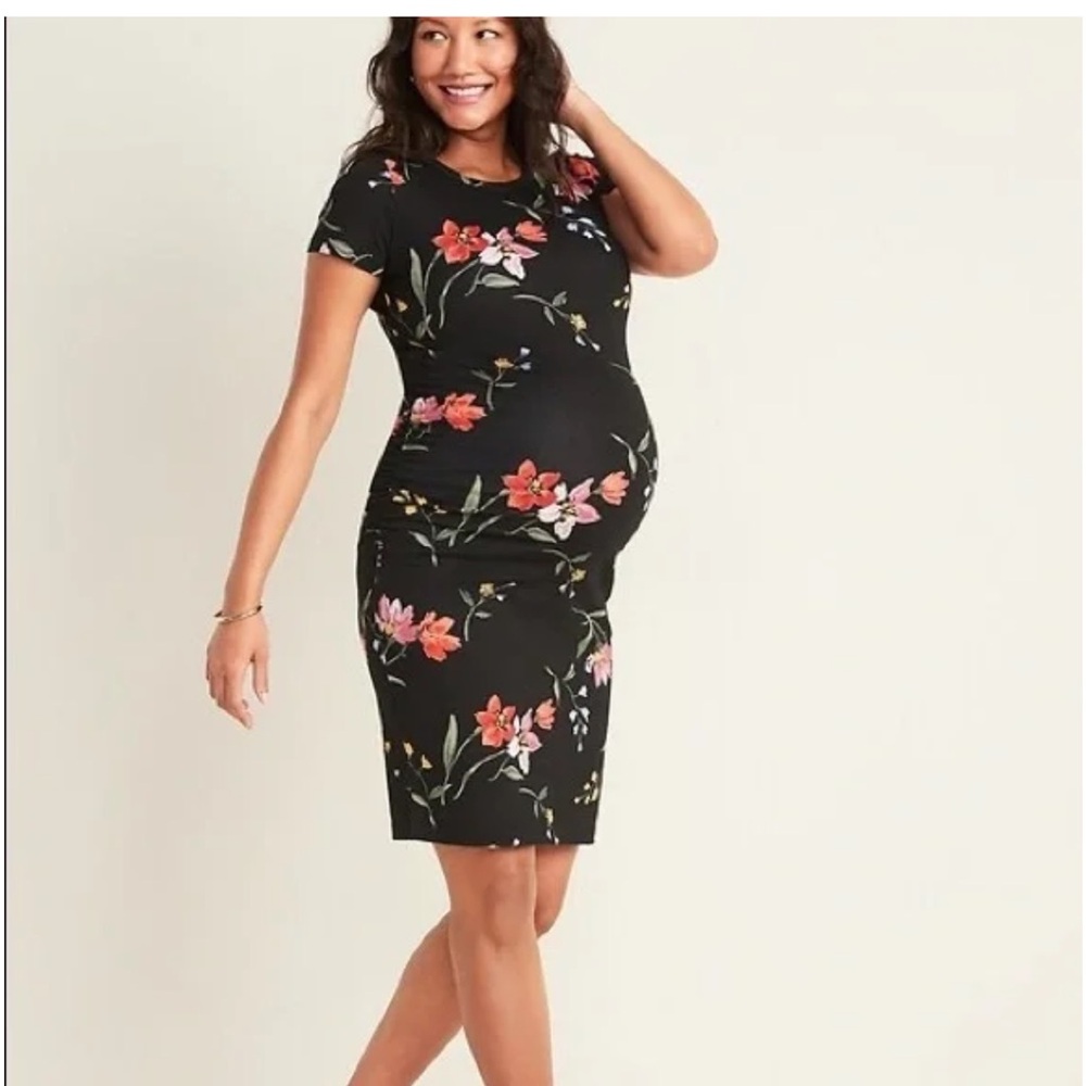 NWT Old Navy Black Floral Maternity Midi Dress